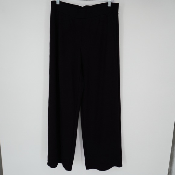 Quince Ultra-Stretch Ponte Knit Wide Leg Pants Black Large Careerwear Pull On - Picture 8 of 15